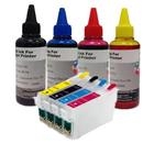 KIT 4 CARTUCCE VUOTE RICARICABILI AUTORESETTANTI PER EPSON T1631 T1632 T1633 T1634 CON CHIP + 4 X 100ml INCHIOSTRI DI RICARICA