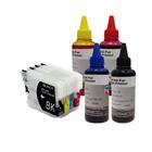 KIT 4 CARTUCCE RICARICABILI AUTORESETTANTI PER BROTHER LC 970 / LC 1000 + 4 x 100ml INCHIOSTRI DI RICARICA