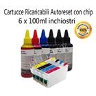 KIT 4 CARTUCCE RICARICABILI AUTORESETTANTI PER EPSON T0711 T0712 T0713 T0714 CON CHIP + 6 X 100ml INCHIOSTRI DI RICARICA